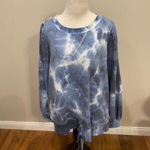 The Sweatshirt Project Blue and White Tie Front Relaxed Sweatshirt